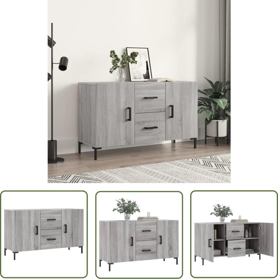 VidaXL The Living Store Dressoir 100x36x60 cm bewerkt hout grijs sonoma eikenkleurig Dressoir Grijze Dressoirs Houten Dressoir Salontafel Tv Tafel