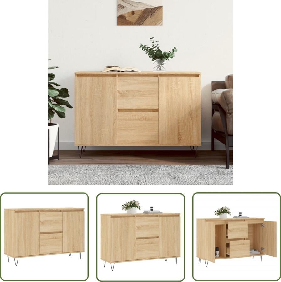 VidaXL The Living Store Dressoir 104x35x70 cm bewerkt hout sonoma eikenkleurig Dressoir Opbergkast Salontafel Houten Kast Vintage Dresser