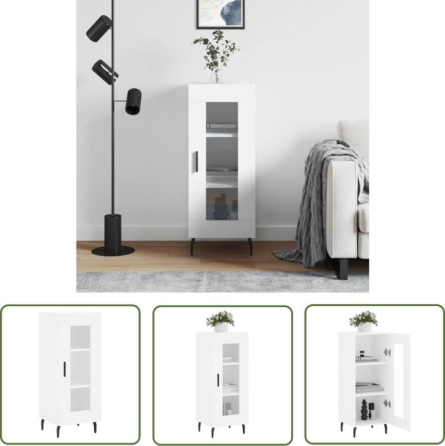 VidaXL The Living Store Dressoir 34 5x34x90 cm bewerkt hout wit Dressoir Commode Houten Dressoir Vintage Dressoir Klassiek Dressoir