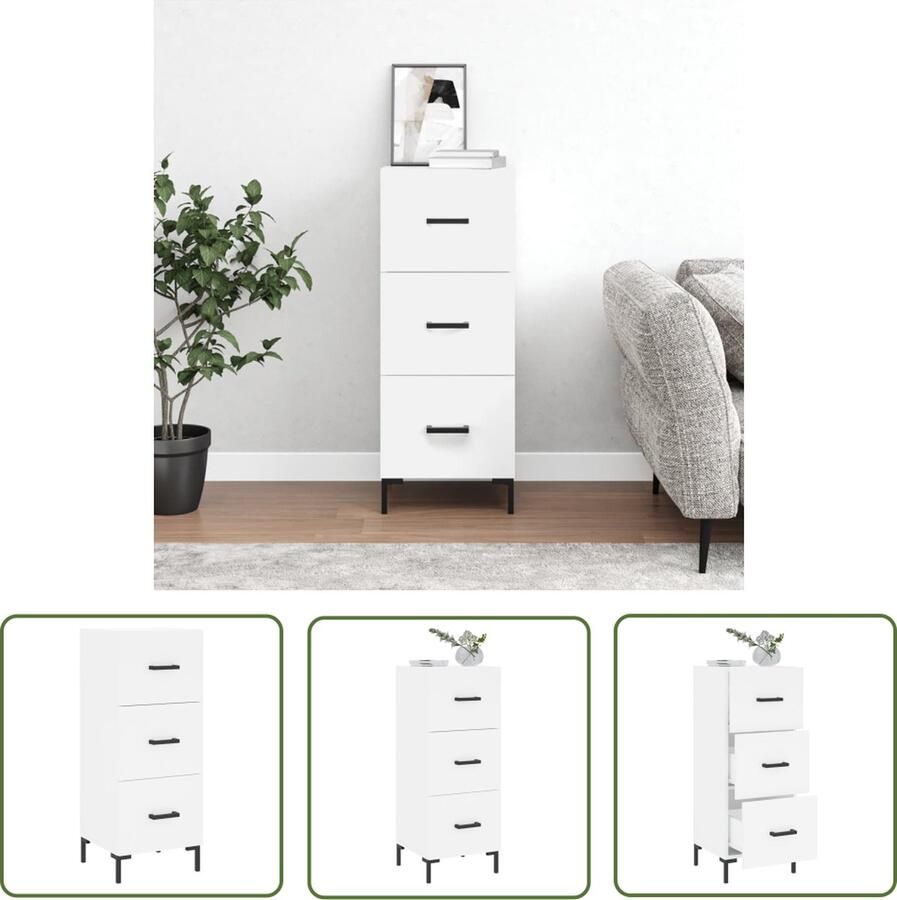 VidaXL The Living Store Dressoir 34 5x34x90 cm bewerkt hout wit Dressoir Modern Dressoir Wit Dressoir Houten Dressoir Opbergkast