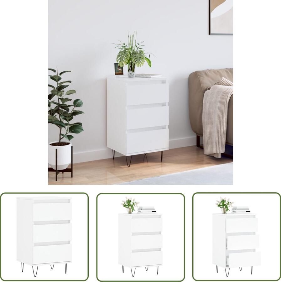 VidaXL The Living Store Dressoir 40x35x70 cm bewerkt hout wit Dressoir Kast Buffetkast Houten Dressoir Wit Dressoir - Foto 2