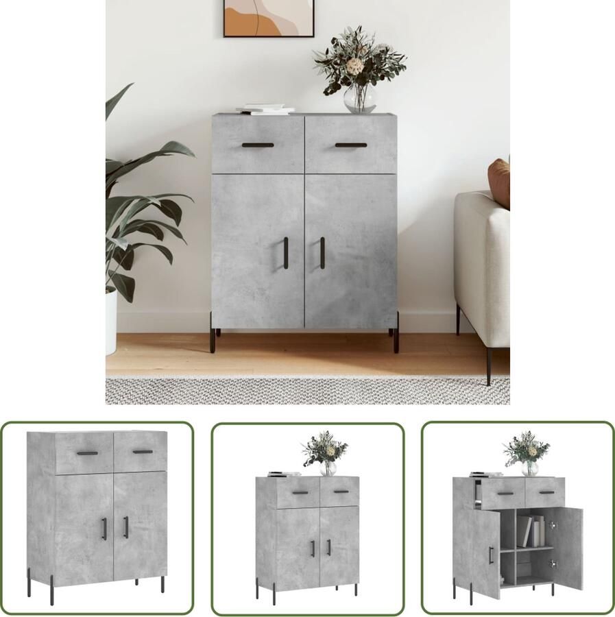 The Living Store Dressoir Betongrijs 69.5 x 34 x 90 cm Duurzaam materiaal Metalen poten Voldoende opbergruimte Stevig blad Praktische deuren - Foto 5