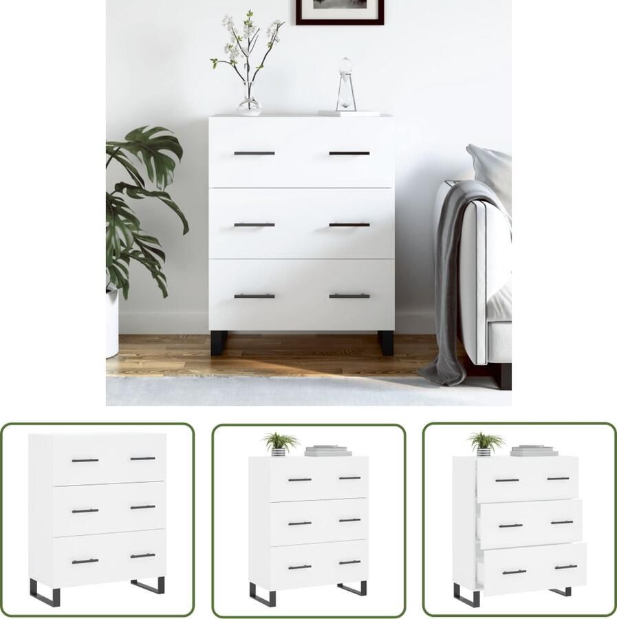 VidaXL The Living Store Dressoir 69 5x34x90 cm bewerkt hout wit Dressoir Kast Buffetkast Houten Dressoir Witte Dressoir