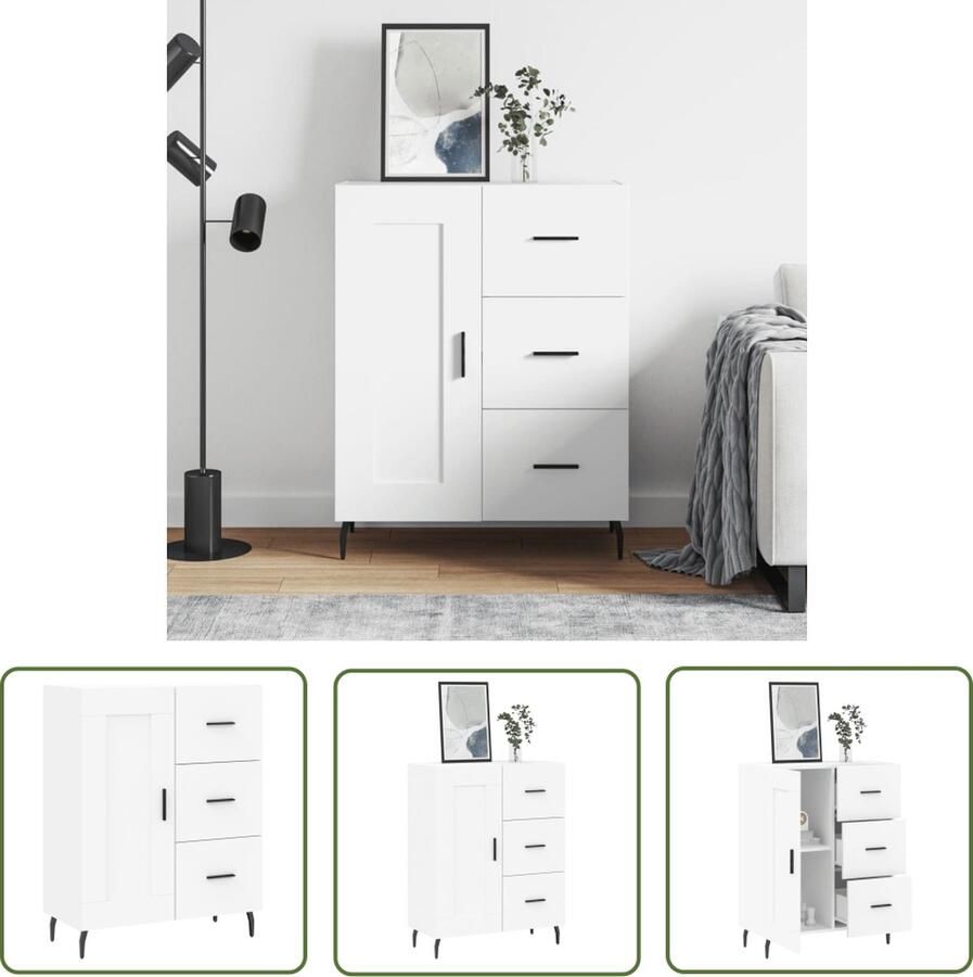 VidaXL The Living Store Dressoir 69 5x34x90 cm bewerkt hout wit Dressoir Kast Houten Dressoir Wit Dressoir Salontafel