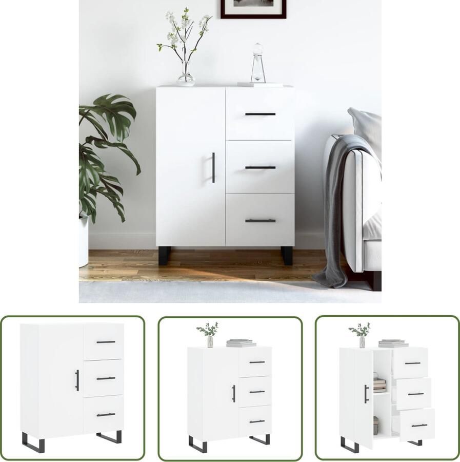 VidaXL The Living Store Dressoir 69 5x34x90 cm bewerkt hout wit Dressoir Wit Dressoir Houten Dressoir Vintage Dressoir Landelijk Dressoir