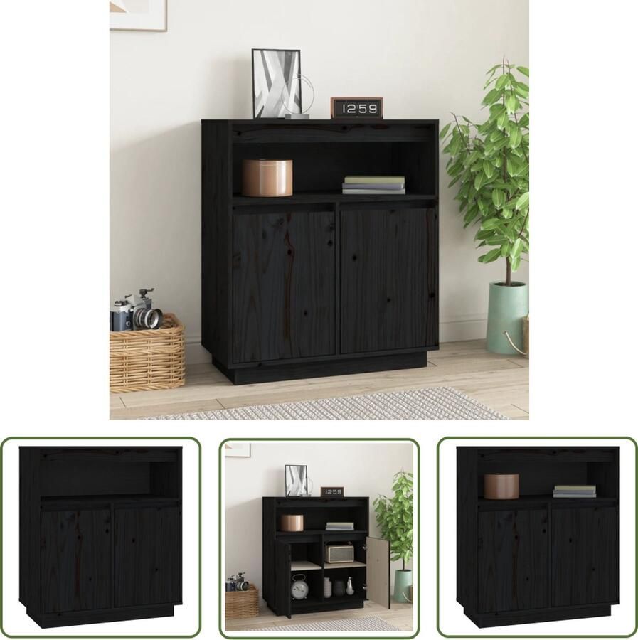 VidaXL The Living Store Dressoir 70x34x80 cm massief grenenhout zwart Dressoir Houten Dressoir Vintage Dressoir Zwarte Dressoir Salontafel