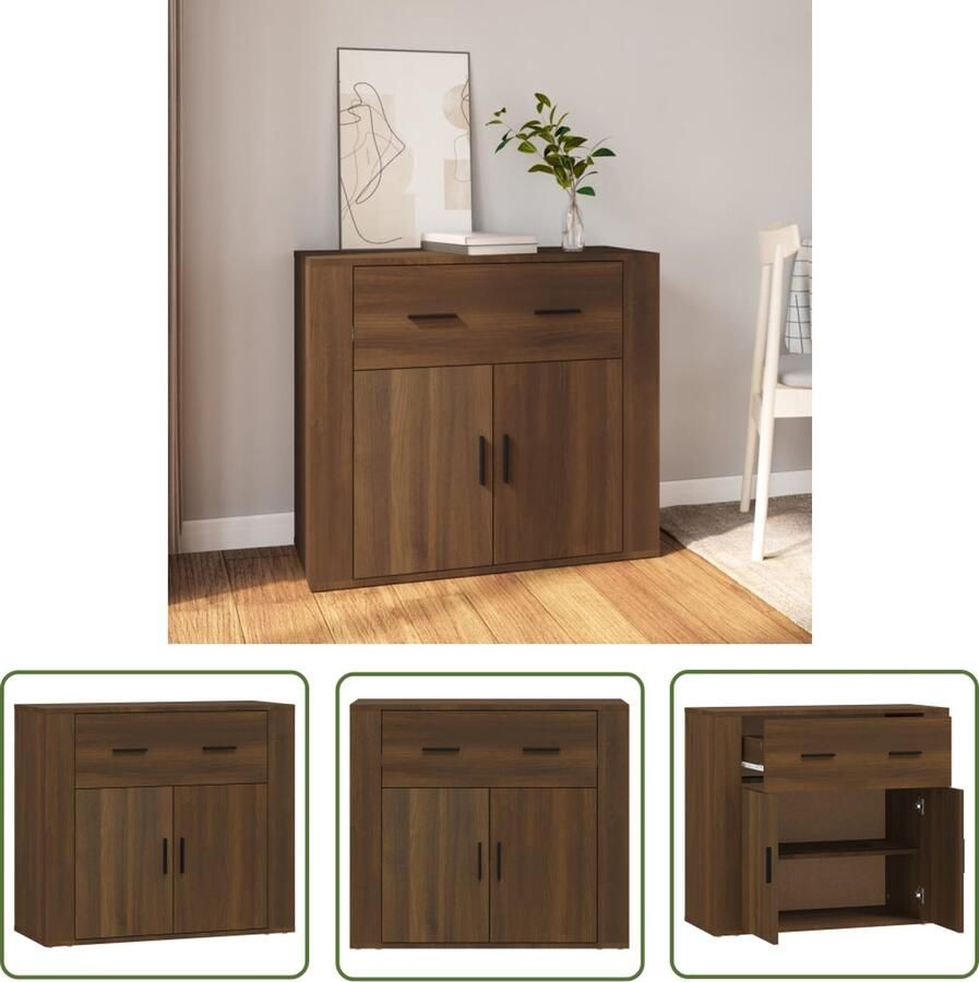 VidaXL The Living Store Dressoir 80x33x70 cm bewerkt hout bruin eikenkleur Dressoir Houten Dressoir Bruine Eiken Dressoir Opbergmeubels Meubelen