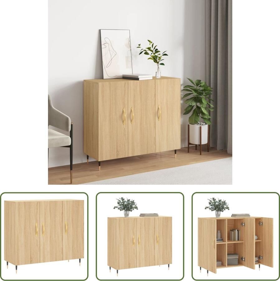 VidaXL The Living Store Dressoir 90 x 34 x 80 cm Sonoma Eiken Duurzaam hout en metaal