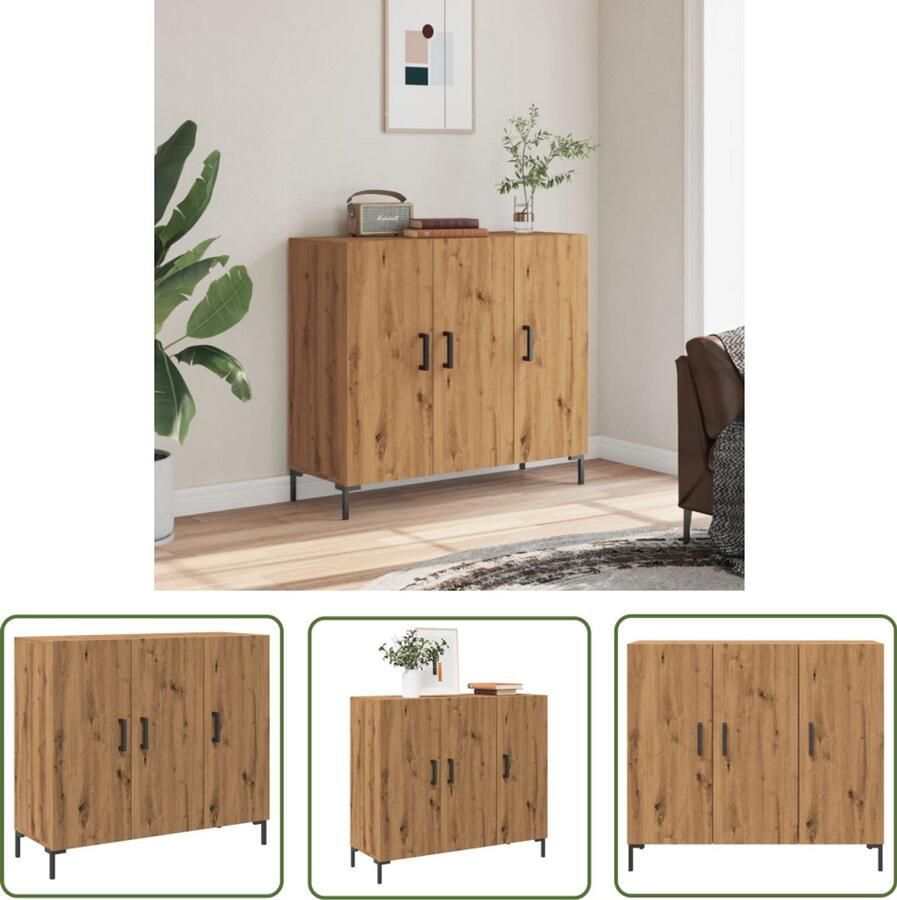 VidaXL The Living Store Dressoir 90x34x80 cm bewerkt hout artisanaal eikenkleurig Dressoir Houten Dressoir Opslagmeubel Salontafel Tv Tafel