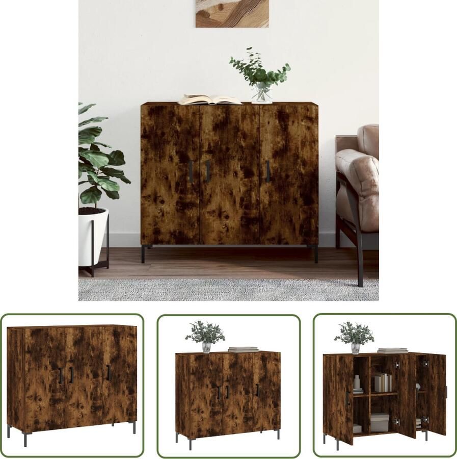 VidaXL The Living Store Dressoir 90x34x80 cm bewerkt hout gerookt eikenkleurig Dressoir Houten Dressoir Modern Dressoir Landelijk Dressoir Opbergkast - Foto 2