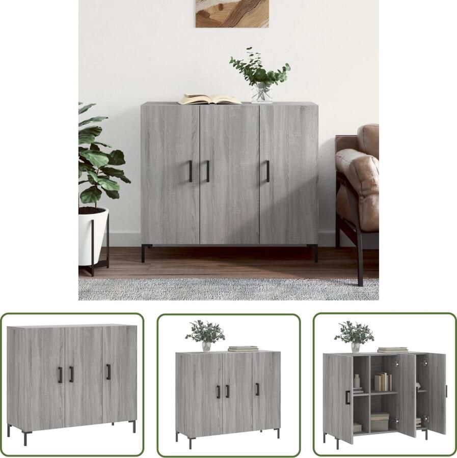 VidaXL The Living Store Dressoir 90x34x80 cm bewerkt hout grijs sonoma eikenkleurig Dressoir Houten Dressoir Grijze Dressoir Modern Dressoir Salontafel