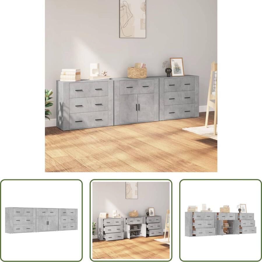 VidaXL The Living Store Dressoir Betongrijs 80x33x70 cm 3x Dressoir