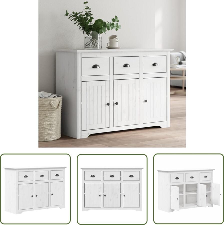 VidaXL The Living Store Dressoir BODO 115 5x44x80 cm massief grenenhout wit Dressoir Houten Dressoir Vintage Dressoir Frans Design Opbergmeubels