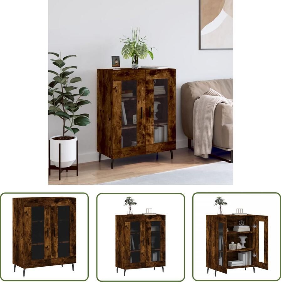VidaXL The Living Store Dressoir Classic Gerookt Eiken 69.5 x 34 x 90 cm Glas Bevat opbergruimte