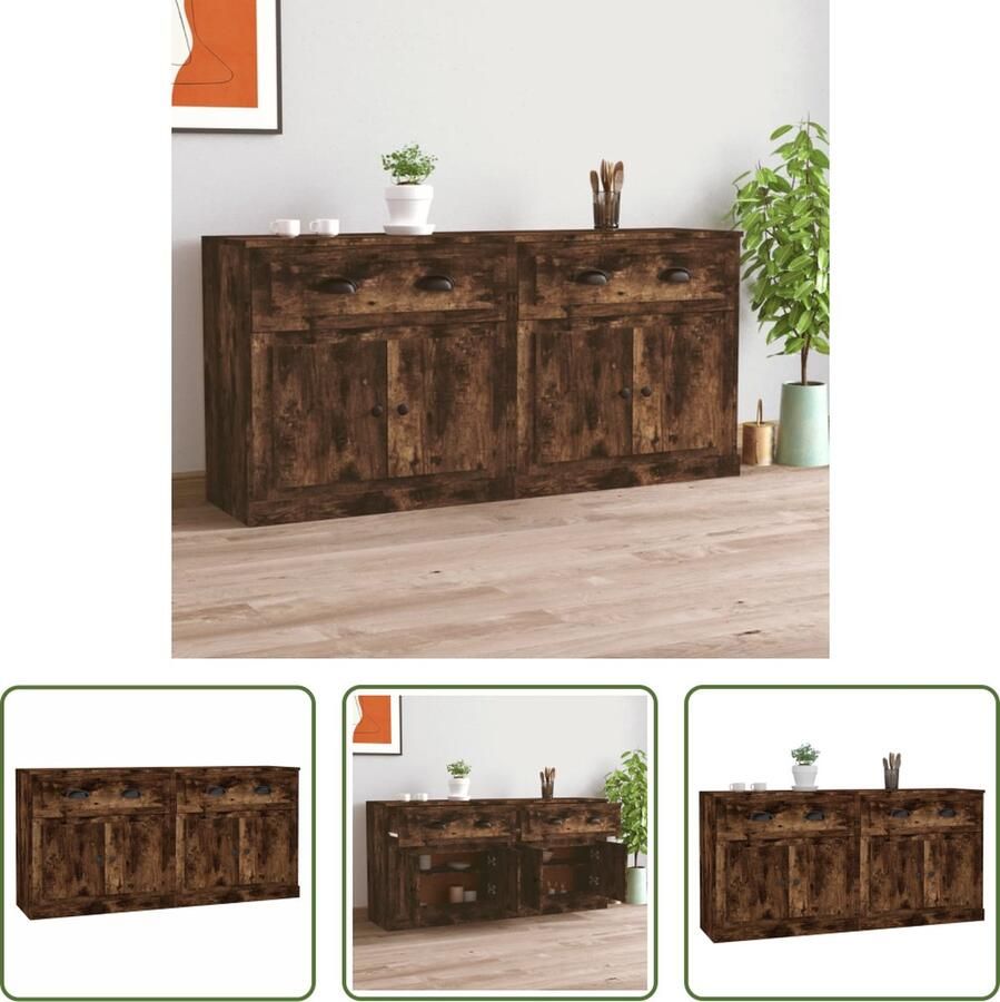 VidaXL The Living Store Dressoir Gerookt Eiken 70 x 35.5 x 67.5 cm Set van 2