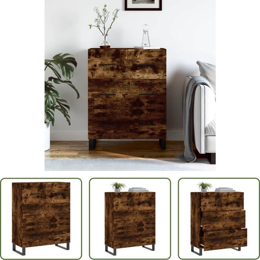 The Living Store Dressoir 69 5x34x90 cm bewerkt hout gerookt eikenkleurig Dressoir Kast Buffetkast Houten Dressoir Vintage Dressoir - Foto 3