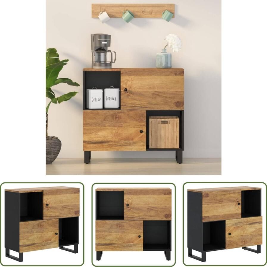 VidaXL The Living Store Dressoir met 2 deuren 80x33x75 cm massief mangohout Dressoir Mangohouten Dressoir Vintage Dressoir Landelijk Dressoir Salontafel