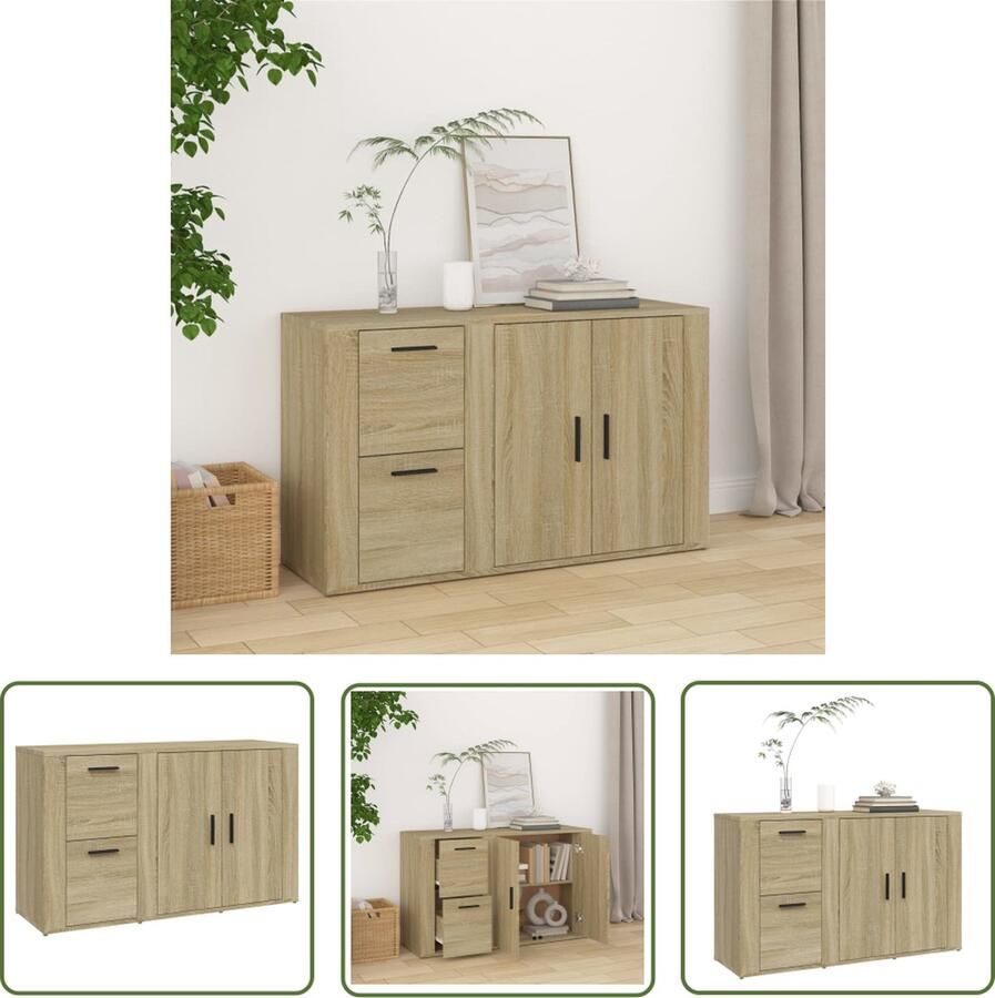 The Living Store Dressoir 100x33x59-5 cm bewerkt hout sonoma eikenkleurig Keukenkast