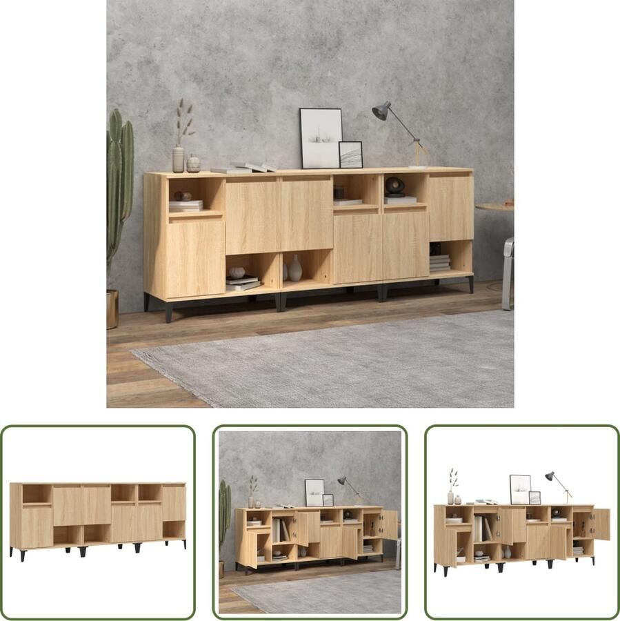 The Living Store Dressoirs 3 st 60x35x70 cm bewerkt hout sonoma eikenkleurig Keukenkast - Foto 3