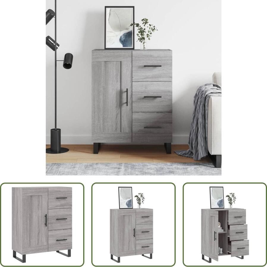 VidaXL The Living Store Dressoir Sonoma Eiken Grijs 69.5 x 34 x 90 cm Metalen Poten