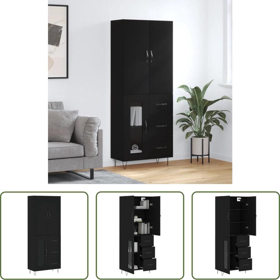 VidaXL The Living Store Dressoir The Living Store Opzetkast Hoge Kast 69.5x34x180cm Bewerkt hout metaal glas