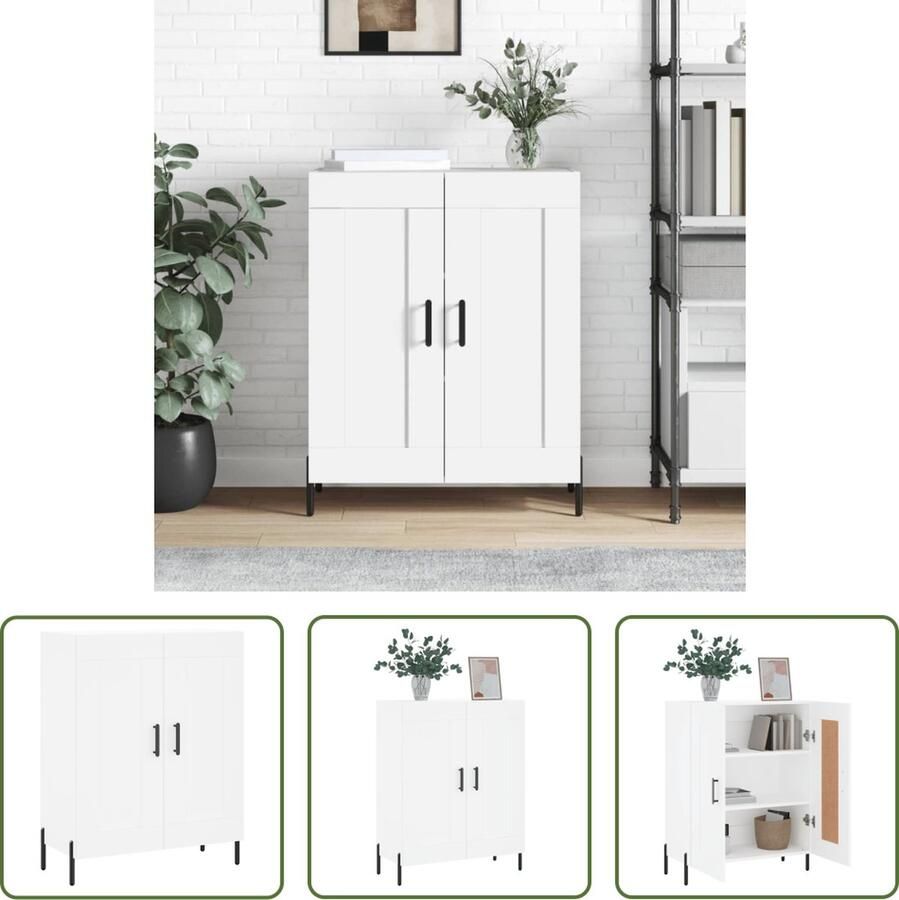 VidaXL The Living Store Dressoir Vintage Wit 69.5 x 34 x 90 cm Duurzaam hout en metaal