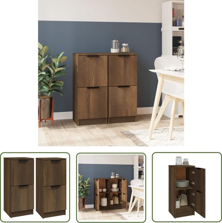 VidaXL The Living Store Dressoirs 2 st 30x30x70 cm bewerkt hout bruin eikenkleur Dressoir Bijzetkast Houten Kast Bruine Eiken Opbergkast