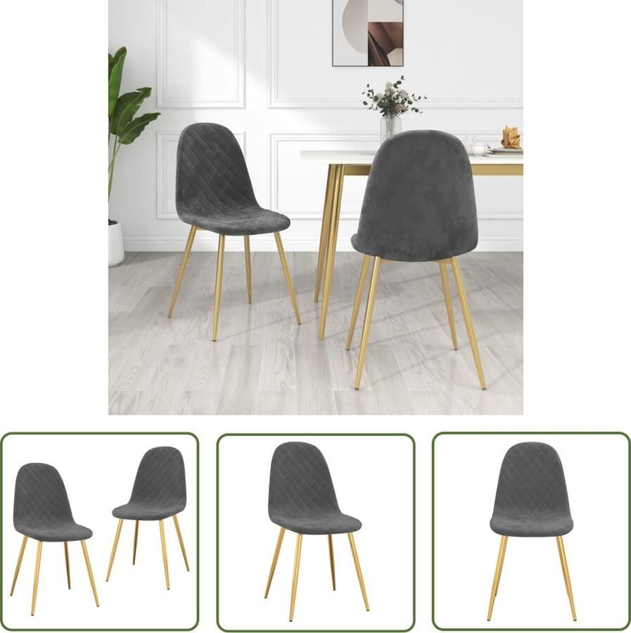 VidaXL The Living Store Eetkamerstoel Donkergrijs Fluweel 45 x 53.5 x 87 cm (B x D x H)