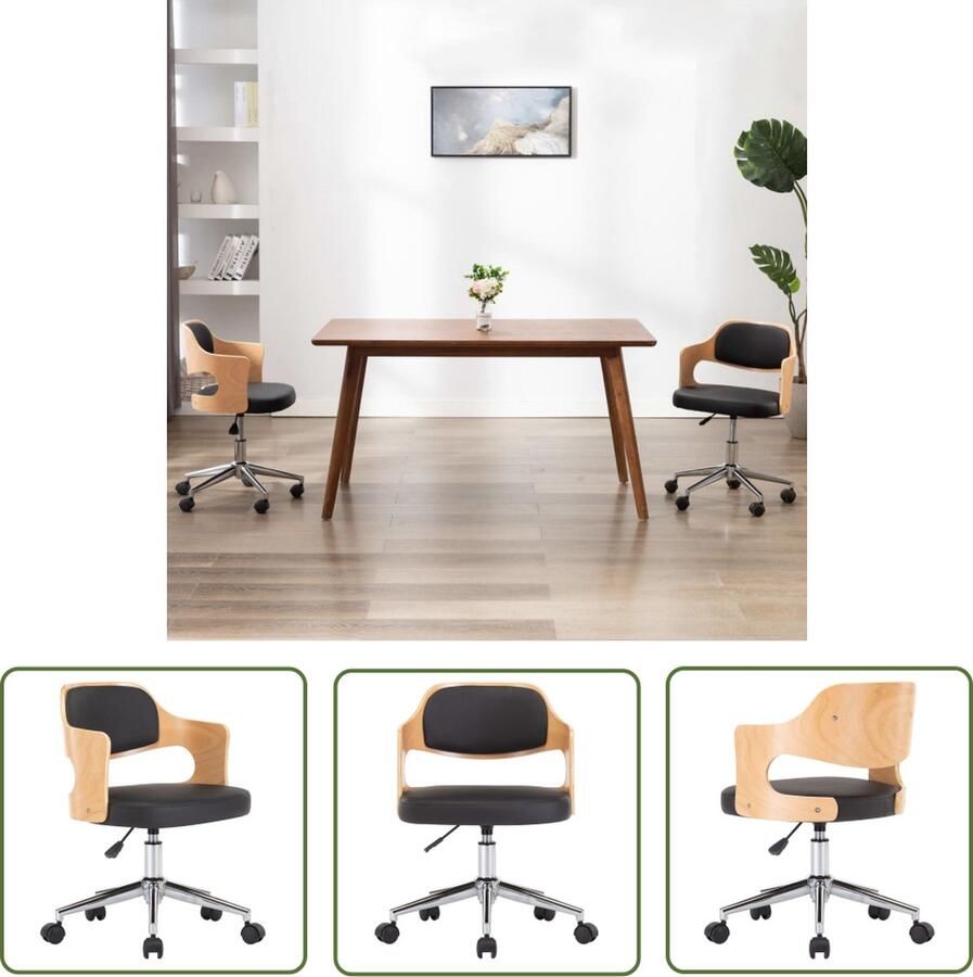 VidaXL The Living Store Eetkamerstoel draaibaar gebogen hout en kunstleer zwart Eetkamerstoel Zwarte Stoel Kunstleder Stoel Bureaustoel Dining Chair - Foto 2