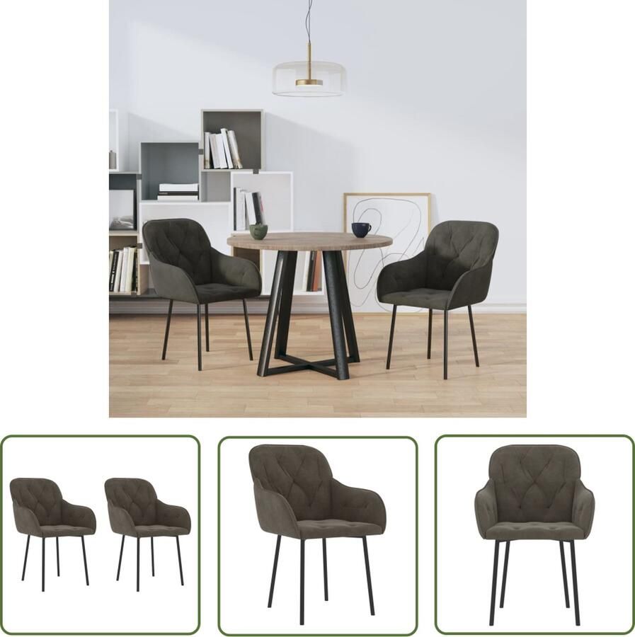 VidaXL The Living Store Eetkamerstoel Fluweel Donkergrijs 57x61x80 cm Ergonomisch ontwerp Stabiel frame - Foto 2