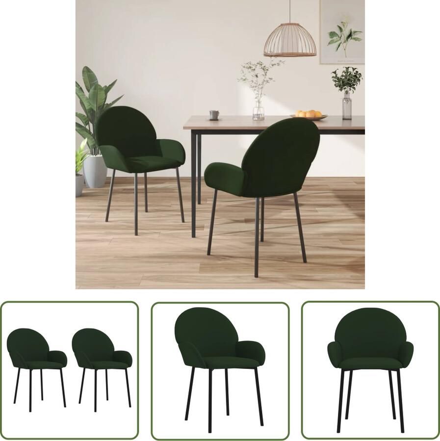 VidaXL The Living Store Eetkamerstoel Fluweel Donkergroen 58x57x78.5cm Comfortabel en Elegant