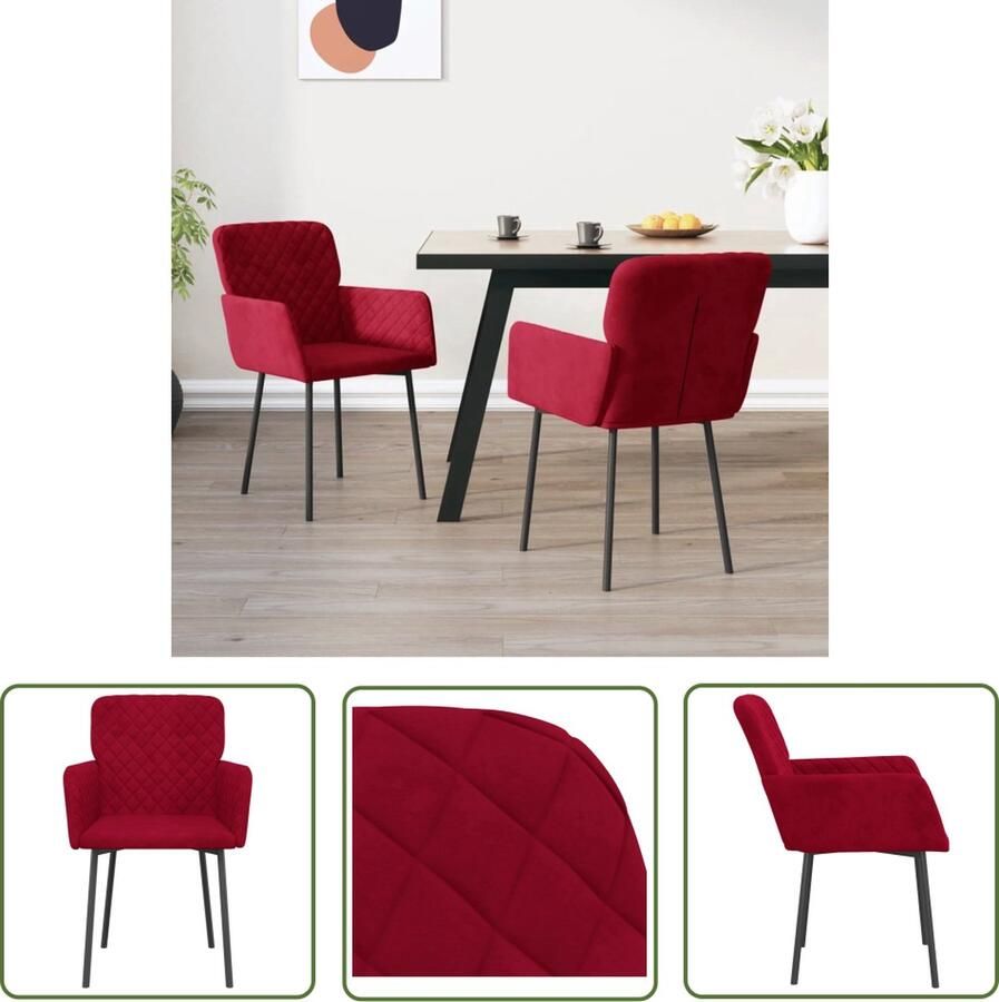 VidaXL The Living Store Eetkamerstoel Fluweel Wijnrood 51.5x61x78.5 cm Ergonomisch