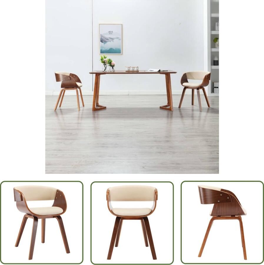 The Living Store Eetkamerstoel Crème en donkerbruin 53 x 52 x 70 cm (B x D x H) Eettafelstoel Eetkamerstoel Krukken Salontafel Design Meubels - Foto 2