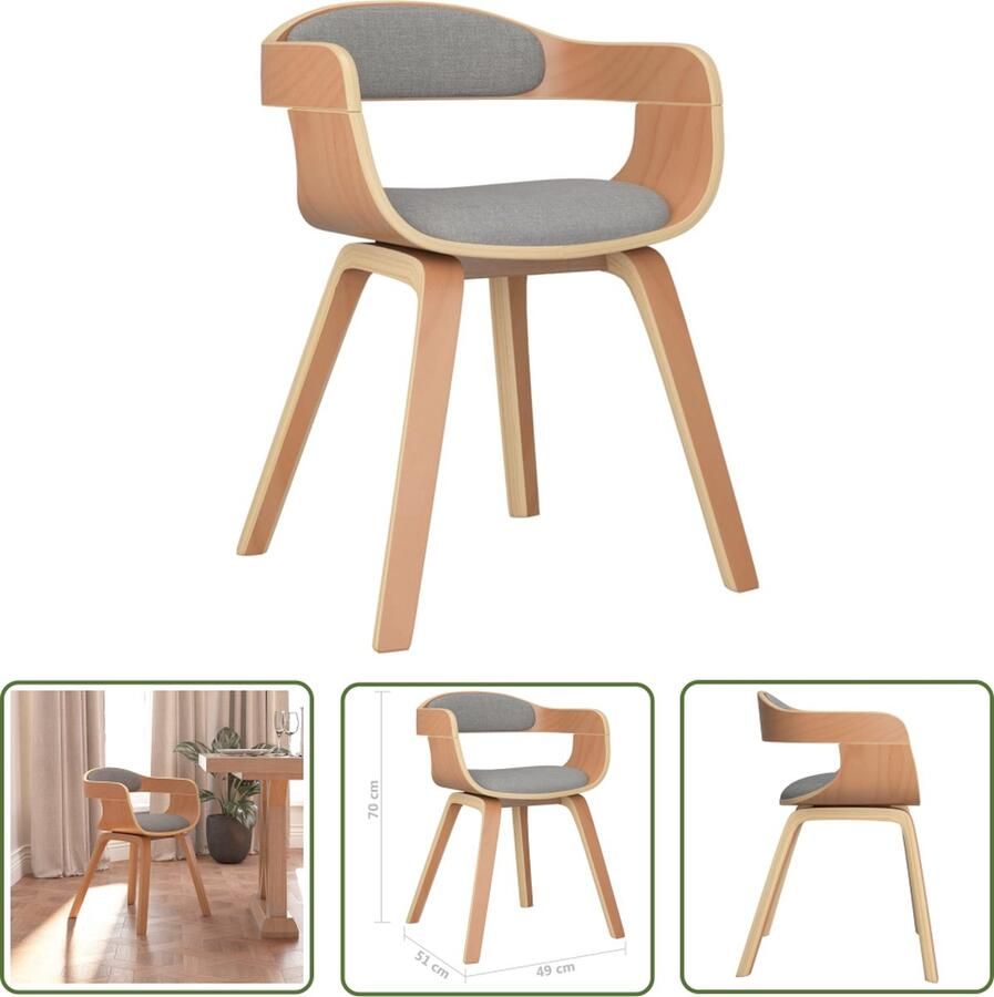 VidaXL The Living Store Eetkamerstoel gebogen hout en stof taupe Eetkamerstoel Trendy Stoel Moderne Stoel Lounge Stoel Taupe Meubels - Foto 2