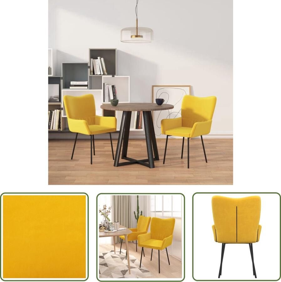 VidaXL The Living Store Eetkamerstoel Geel Fluweel 100% Polyester 55x57x81.5cm Schuim Gevuld