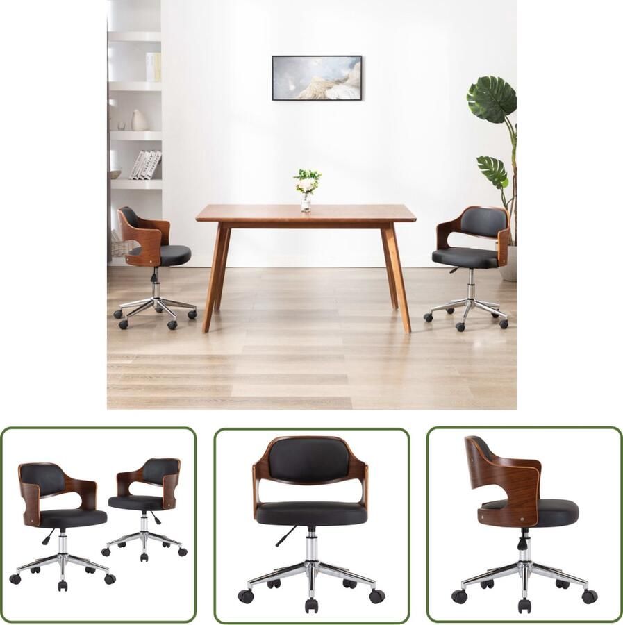 VidaXL The Living Store Eetkamerstoel Set van 2 Zwarte Kunstleren Zitting Verstelbare Hoogte Met Wieltjes - Foto 2