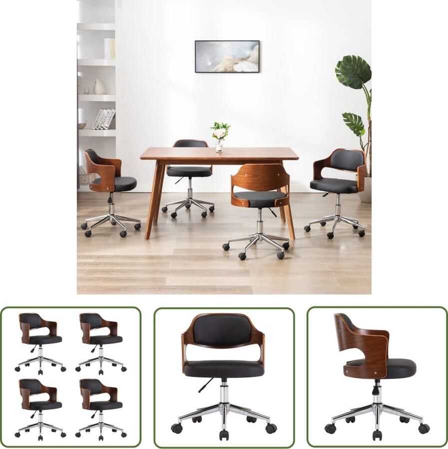 VidaXL The Living Store Eetkamerstoel Set van 4 Zwart Kunstleer 47.5 x 53 x (68-76) cm - Foto 2