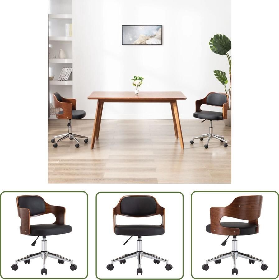 VidaXL The Living Store Eetkamerstoel Zwart Kunstleer Houten Frame Verstelbaar 47.5 x 53 x (68-76) cm Draagvermogen 110 kg - Foto 2