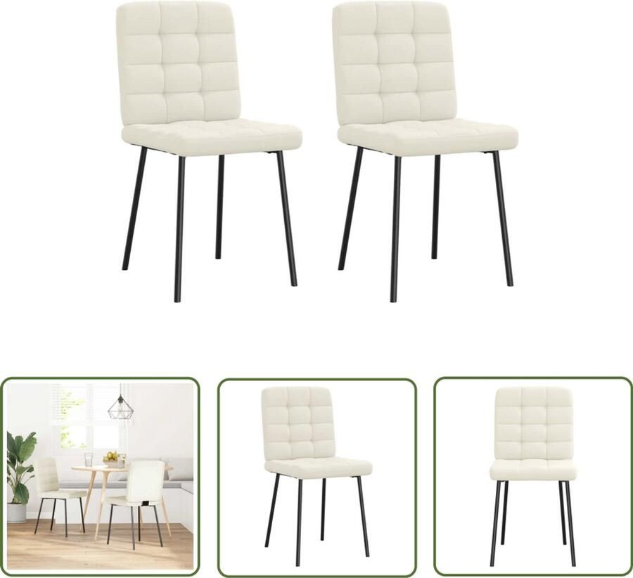 VidaXL The Living Store Eetkamerstoelen 2 st fluweel crèmekleurig Eettafelstoel Eetkamerstoel Velours Stoel Creme Fauteuil Moderne Eetkamerstoel