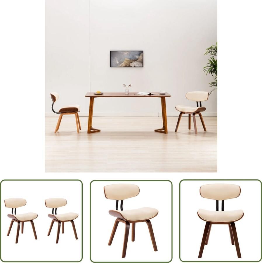 VidaXL The Living Store Eetkamerstoelen 2 st gebogen hout en kunstleer crèmekleurig Eetkamerstoel Kunstleder Eetkamerstoelenset Krukken Dining Chairs - Foto 2