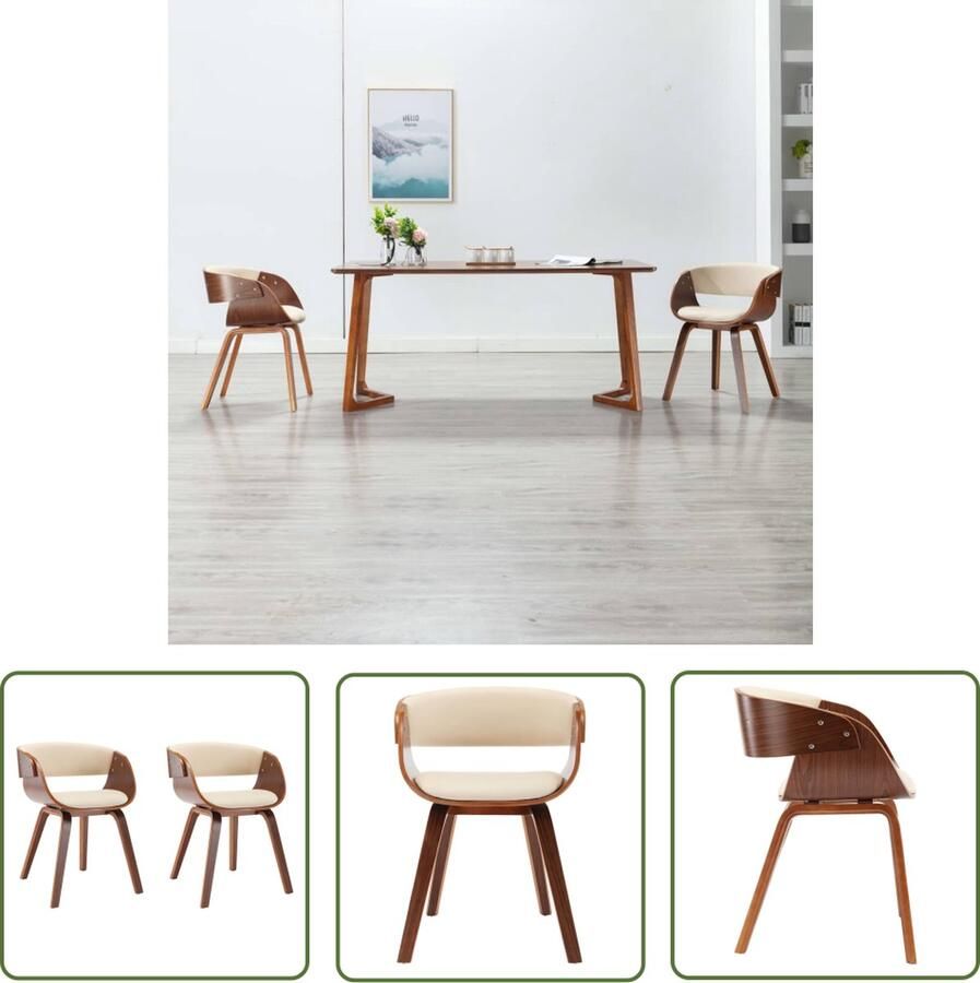The Living Store Eetkamerstoelen Crème donkerbruin 53 x 52 x 70 cm Massief houten frame Eetkamerstoelen Kunstleder Meubels Moderne Eetkamerstoelen Vintage Eetkamerstoelen Creme Kleur Meubels - Foto 2