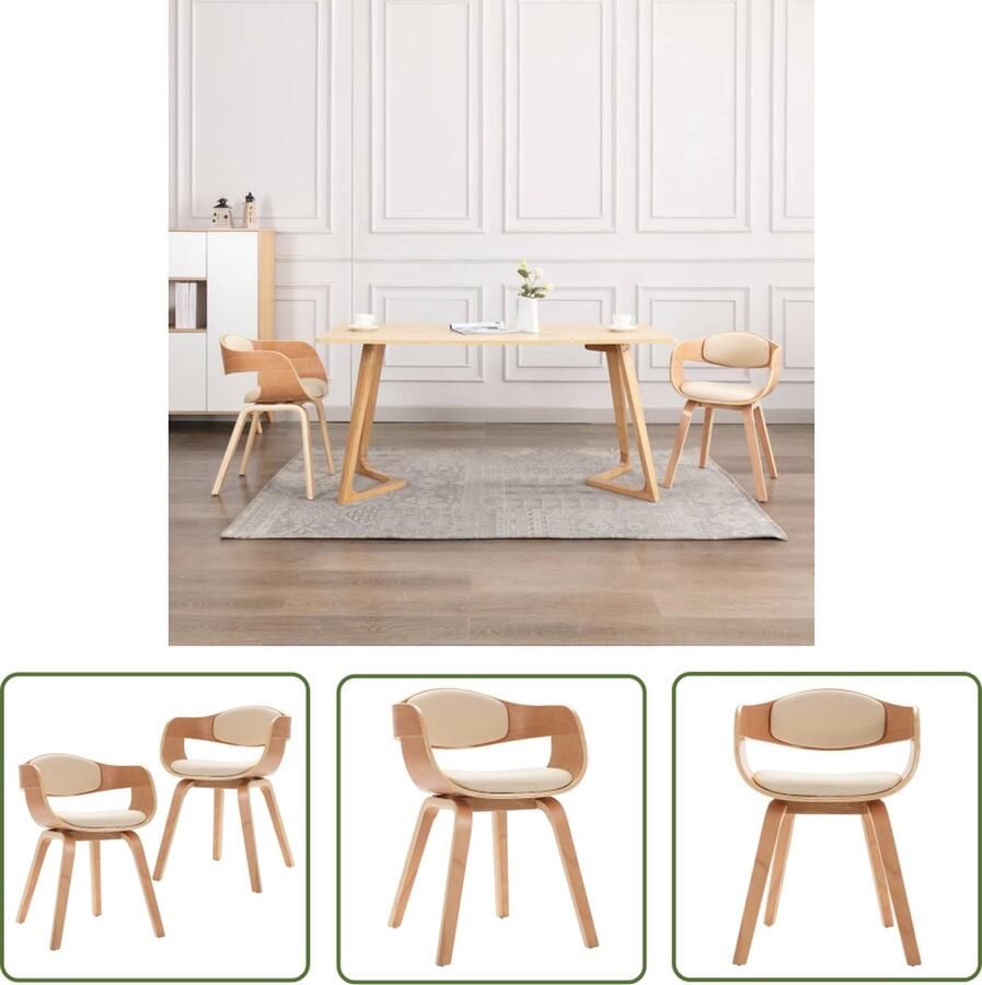 VidaXL The Living Store Eetkamerstoelen 2 st gebogen hout en kunstleer Eetkamerstoel Kunstleder Creme Salontafel Meubels - Foto 2