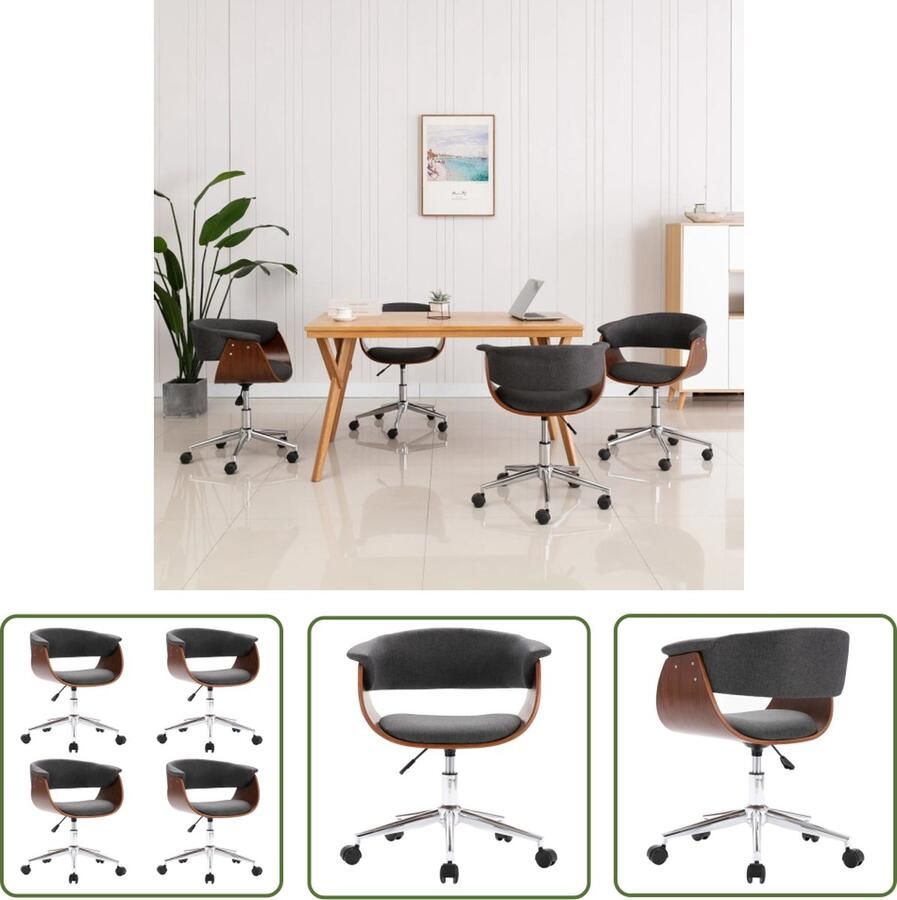 The Living Store Draaibare eetkamerstoelen Set van 4 Grijs 59.5 x 58 x (66 74) cm Ergonomisch ontwerp Eetkamerstoelen Draaibare Stoelen Grijze Stoelen Ergonomische Stoelen Design Meubels - Foto 2