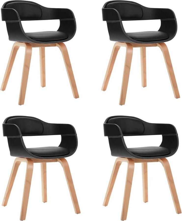 VidaXL The Living Store Eetkamerstoelen 4 st gebogen hout en kunstleer zwart Eetkamerstoel Zwarte Eetkamerstoel Moderne Eetkamerstoel Stijlvolle Eetkamerstoel Kunstleder Eetkamerstoel - Foto 2