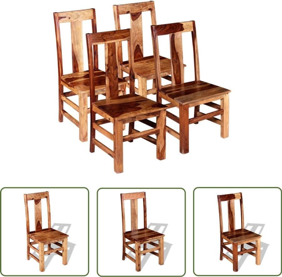 VidaXL The Living Store Eetkamerstoelen 4 st massief hout Houten Eetkamerstoelen Set Sheeshamhout Meubels Landelijke Stoelen Vintage Stoelen