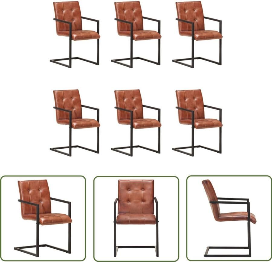 VidaXL The Living Store Eetkamerstoelen 6 st echt leer bruin Retro Meubels Eetkamerstoelen Lederen Stoelen Comfortabele Stoelen Moderne Stoelen