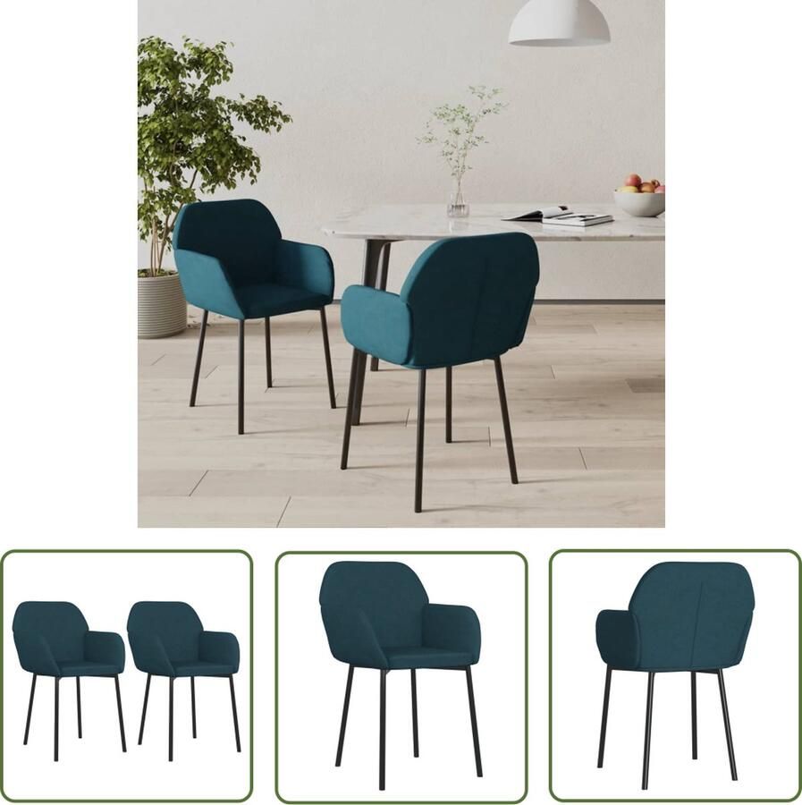VidaXL The Living Store Eetkamerstoelen Blauw Fluweel 54 x 59 x 76 cm Comfortabele zitting