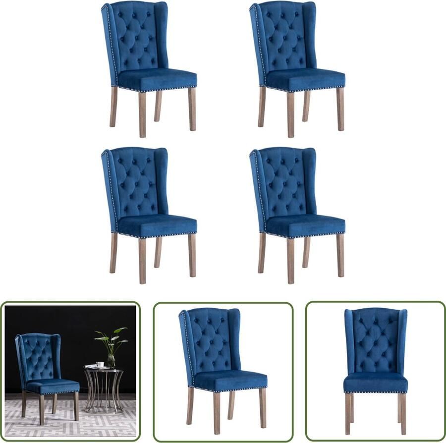 VidaXL The Living Store Eetkamerstoelen Blauw Fluweel 55x69x108.5cm Massief Rubberwood