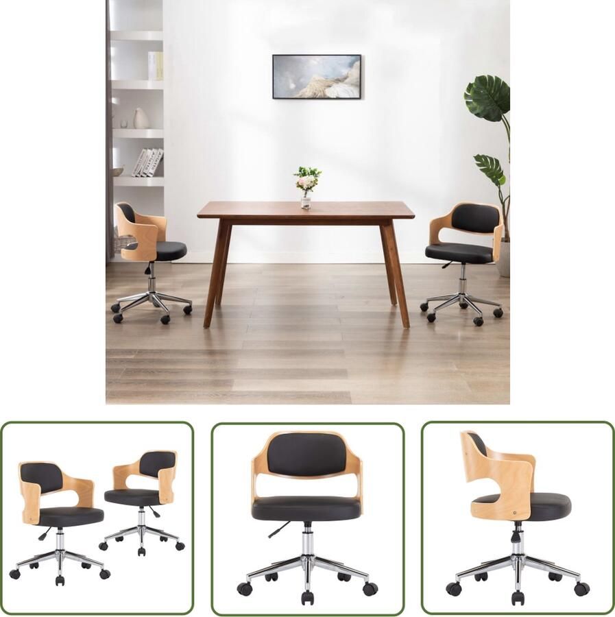 VidaXL The Living Store Eetkamerstoelen draaibaar 2 st gebogen hout en kunstleer zwart Eetkamerstoelen Zwarte Stoelen Kunstleder Meubels Comfortabele Stoelen Ergonomische Stoelen - Foto 2