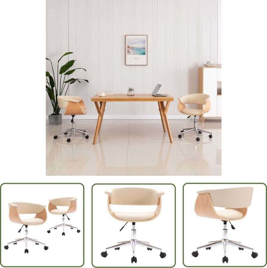 VidaXL The Living Store Eetkamerstoelen draaibaar 2 st kunstleer crèmekleurig Eetkamerstoel Draaistool Creme Fauteuil Luxe Stoel Comfortabele Stoel - Foto 3